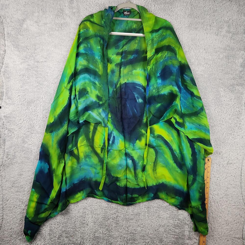 Vintage Etc Kimono Blouse Womens One Size Green Blue Sheer Rayon Open Front Boho